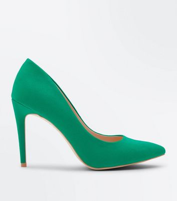 Green Suedette Pointed Court Shoes 