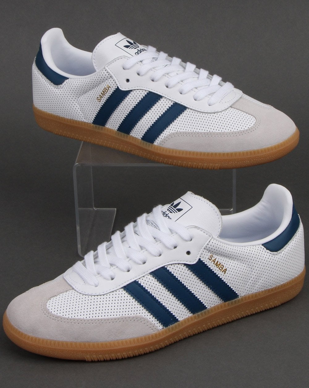 blue and white sambas
