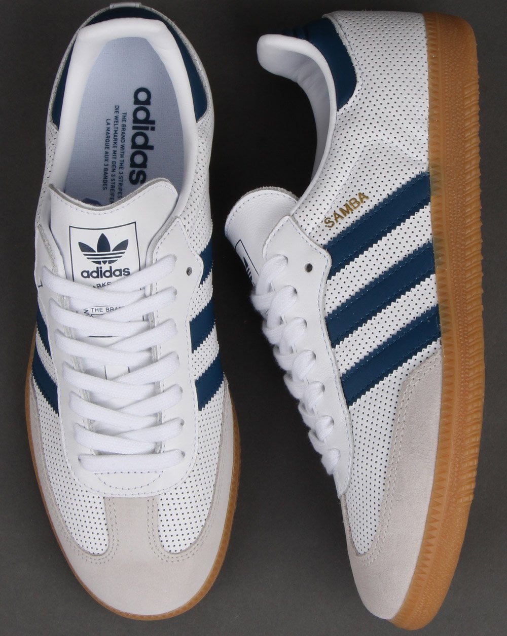 blue and white sambas